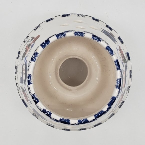 Snowmen Melt Your Heart Vntg Ceramic Blue White Snowmen Tealight Candle Holder - Picture 6 of 10